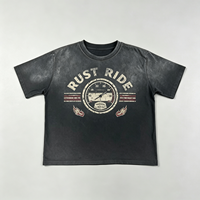 T-shirt noir délavé à l'acide, style vintage, effet salissure, streetwear, avec motif RUST RIDE, pour hommes et unisexe, lot en gros