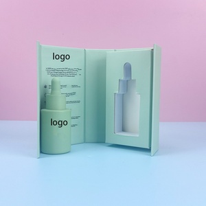 Customize Logo Cosmetic 30ml 50ml Green Flat Shoulder Essential Oil Serum Gradient Glass Dropper <b>Bottles</b> and Custompaper <b>Box</b> - Product Image 1