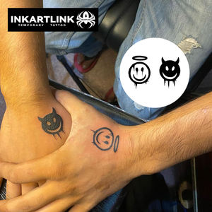 <span class=keywords><strong>Tatuaje</strong></span> Semipermanente al por Mayor con Diseño Único de Ángel y Demonio <span class=keywords><strong>Sonriente</strong></span>, Arte Fluido, Resistente al Agua, Extracto de Fruta Natural, Duración de 2 Semanas - Product Image 1