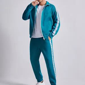 Custom Sport Wear Mention Mid Spliced Jogging Logo Printing 100% Cotton Zip Casual Men Track Suits Gym Training Tracksuit Sets