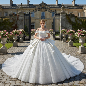 Vestido <span class=keywords><strong>de</strong></span> Novia Civil Mn303, Escote Corazón, Lentejuelas, Encaje, Espalda con Cordones, Bordado Personalizado, Detalle <span class=keywords><strong>de</strong></span> Lazo, Jancemebr - Product Image 1