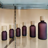Flacon en verre mat violet de ml, pour sérum, huile essentielle, Lotion, baume, avec couvercle en bois