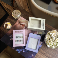Boîte rigide haut de gamme pour nail art avec fenêtre transparente, finition brillante, logo estampé à chaud et éponge intégrée