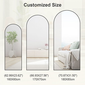 Современное алюминиевое зеркало для пола в полный рост, простой дизайн с глубокой рамой и черными арочными деталями - Product Image 6