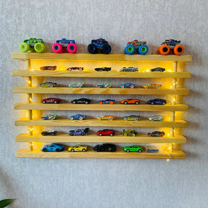 Étagère en bois fabriquée à la main avec LED Décoration de <span class=keywords><strong>chambre</strong></span> de garçon Montessori Support de <span class=keywords><strong>rangement</strong></span> pour voiture jouet Cadeau d'anniversaire pour tout-petits Étagère en bois pour voiture - Product Image 5