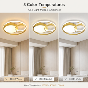 Plafonnier LED rond moderne en or, en fer et acrylique, télécommande, variateur de lumière, trois couleurs, montage en surface, pour salon, chambre à coucher - Product Image 3