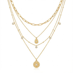 Stainless Steel Rhinestone <b>Star</b> Pendant Necklace Multi Layer Collarbone Chain For Party Jewelry Geometric <b>Design</b> - Product Image 5