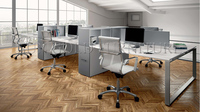 Escritorio de Oficina de MDF con Partición Gris y Gabinete de Almacenamiento, Patas de Metal