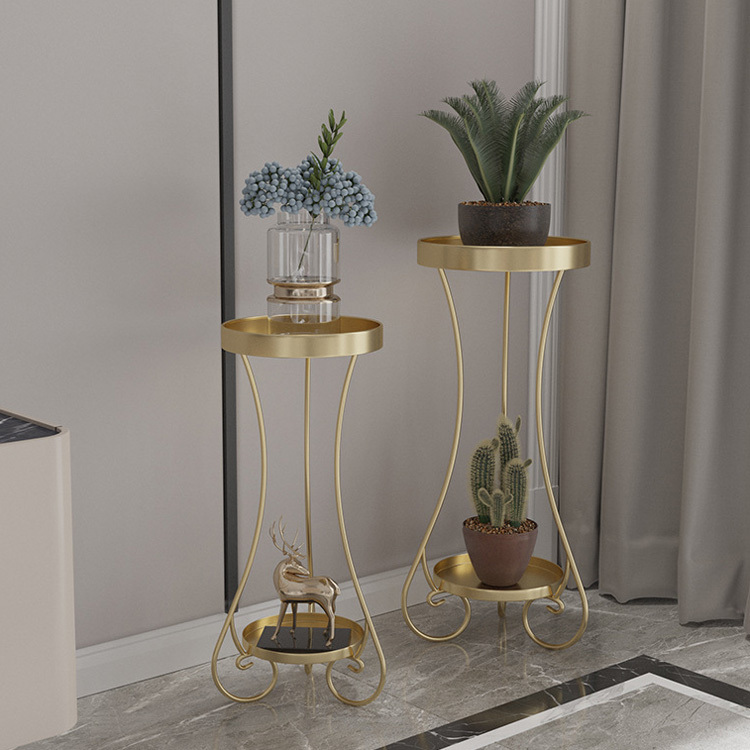 Plant Stand Light Luxury Elegant Home Decor Metal Plant Stand with 2 Shelves Flower Pot Rack for Living Room Decorative