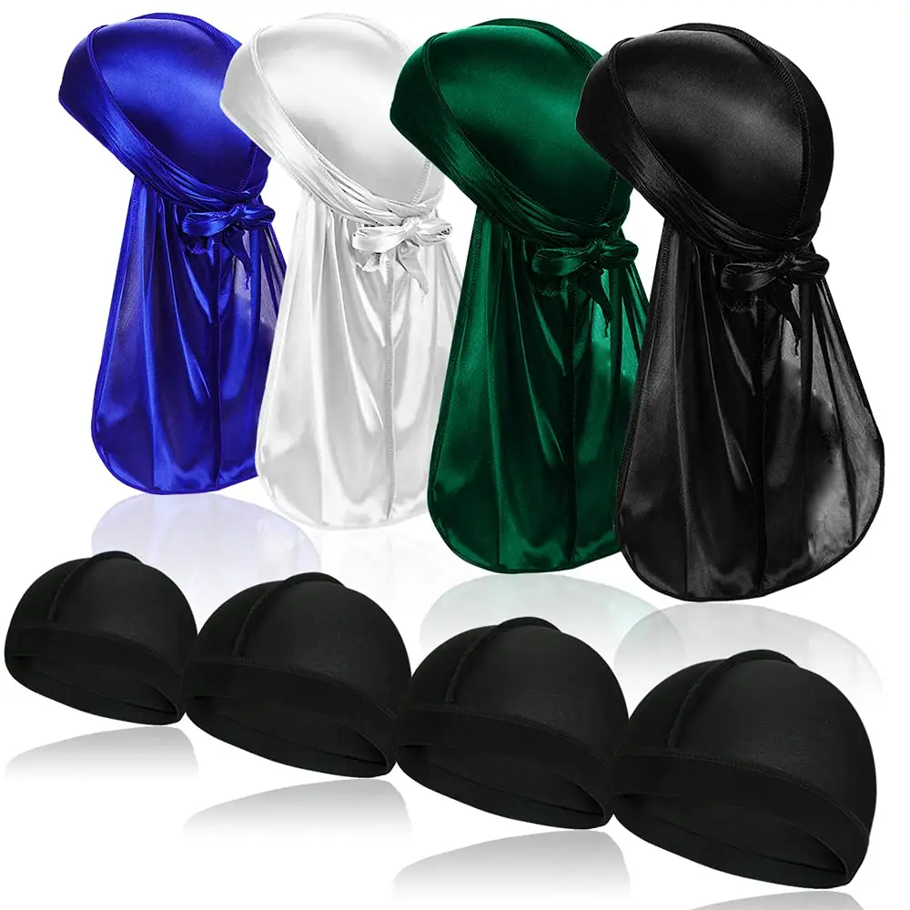 Custom Printed Extra Long-Tail Head Wraps Doo rag Designer silk Durag Durags For Men