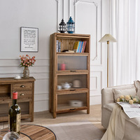Buffet en bois massif multifonctionnel et durable avec portes vitrées, montage facile, meuble de salle à manger style ferme pour la maison, la cuisine et le salon