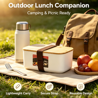 Boîte à lunch japonaise en plastique PP avec couvercle en bambou compatible micro-ondes, récipient portable pour aliments, idéal pour l'école, la cuisine et le camping