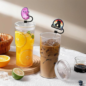 Cross-border straw <b>cap</b>, black cat fun text <b>dust</b> <b>cap</b>, beverage straw cover, sequined silicone, printable patterns. - Product Image 3