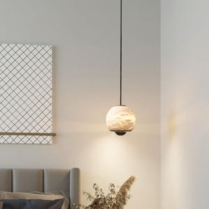 Lustre suspendu décoratif moderne de luxe en cuivre et marbre avec LED pour villa, chambre et hall d'entrée - Product Image 4
