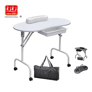 KIKI NEWGAIN Folding Manicure Desk Station with Drawer Wheels and Carry Bag Nail Table