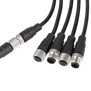 Terminales de equipo eléctrico macho hembra IP65 20cm longitud del cable 3pin 4pin M12 conector impermeable