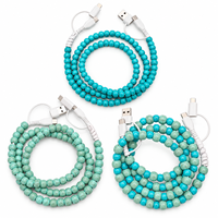Câble de charge USB Type C 4 en 1 avec perles turquoise, cordon de transfert de données, accessoire de mode bohème