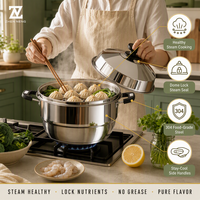 Cuisinière vapeur double couche en acier inoxydable Zhenneng 304 de qualité alimentaire, pour cuisiner des légumes et du riz sainement