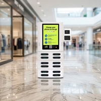 Station de location de batteries externes partagées à 12 emplacements avec paiement par carte POS, borne de recharge portable commerciale avec écran tactile pour restaurant