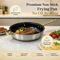 Set Peralatan Masak Mewah 12 Buah dari Baja Anti Karat dengan Gagang Emas, Kompatibel dengan Induksi, Set Panci dan Wajan, Perlengkapan Dapur