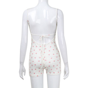 Gran oferta 2025 verano niñas mujeres una pieza mono Ropa De Mujer moda Floral Halter una pieza pantalones cortos mono - Product Image 5