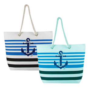 Bolsa de Playa de Lona con Estampado de Rayas y Asas de Cordón, Fabricada en India, Bengala Occidental - Product Image 4