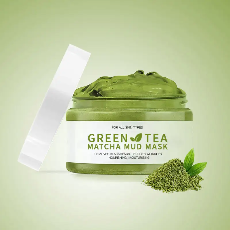 Masque de boue d'argile de thé vert de qualité personnalisée, usine chinoise, masque facial anti-acné, boutons, matcha