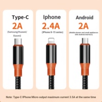 Câble de charge rapide 3-en-1 100W 5A, conducteur en cuivre pur, tressé en nylon, USB Type-C pour iPhone et batterie externe