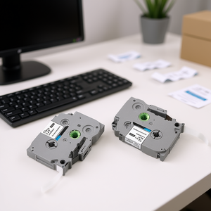 Cinta para etiquetas de 12 mm, papel térmico rectangular negro sobre blanco para máquina de etiquetas TZe 231, repuestos para uso comercial - Product Image 2