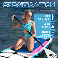 Planche à pagaie gonflable 12'6 pieds en gros, planche SUP tout usage avec système à 3 ailerons pour lacs et rivières