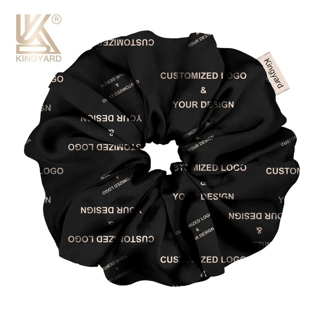 Manufacturers wholesale oversized xl satin hair ties personalized custom logo bamboo silk printed scrunchies