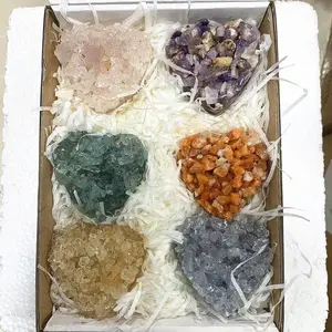 Wholesale Folk Crafts natural rough crystal stone production resin heart gift box spiritual energy products