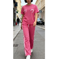 Ensemble 2 pièces personnalisé avec logo pour femme : T-shirt col rond et pantalon de survêtement taille haute élastique pour la course