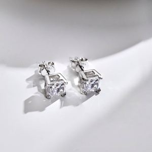 Dylam Hypoallergenic <b>Earrings</b> Rhodium Plated 925 Sterling Silver Radiant Cut Screw <b>Back</b> 8A Cubic Zirconia Stud <b>Earrings</b> - Product Image 4