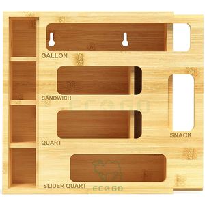 DUJEN Organisateur de sacs alimentaires en bambou Ziplock: Conteneur de stockage de cuisine pour gallon et sacs à collation - Product Image 1