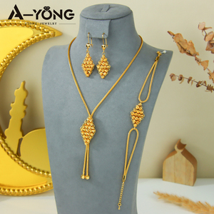 Moda <span class=keywords><strong>Dubia</strong></span> 24K chapado en oro señora collar pendiente pulsera conjunto lujo oro cuenta joyería conjunto para mujer - Product Image 1