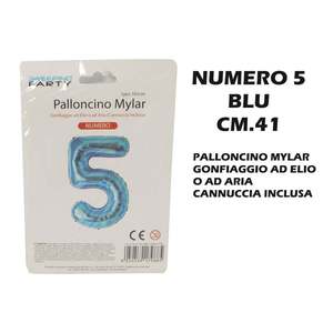 Globo Inflable de Mylar Azul Número 5 de 41 cm para Llenar con Aire y Helio - Product Image 1