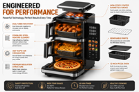 Friteuse à air électrique multifonction pour pizzas, double panier 7L + 5L + 12 pouces, écran LCD, garantie 3 ans, écran tactile pliable