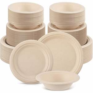 Custom Printed Disposable Sugarcane Bagasse Pulp Kraft Paper Rectangle Snack <b>Sheet</b> Bowls Food Packaging Salad Soup Bowl - Product Image 1