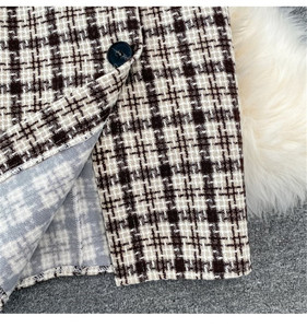 Costume à carreaux en laine femmes <span class=keywords><strong>2022</strong></span> automne et hiver nouveau tempérament taille mince sangle robe deux pièces ensemble - Product Image 5