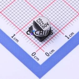 Condensateur électrolytique en aluminium SMD CS1H220M-CRE54, SMD, D6.3xL5.4mm 22uF 20% 50V 60mA-120Hz - Product Image 1