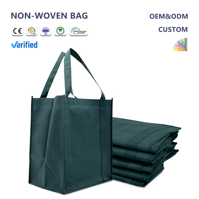 Promotional Gift Advertising Medium Non-Woven Reusable Sewn Reinforced Green Recyclable Wholesale Shopping Bags Grocery