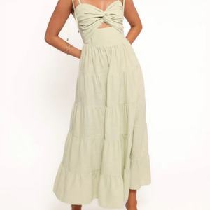 Robe d'été décontractée sans manches en coton et lin, design ajouré, couleur unie, pour femme - OEM - Product Image 5