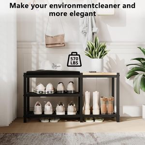 SENYU Modern Metal <b>Shoe</b> Rack With 3 Shelves <b>Storage</b> <b>Bench</b> For Bedroom Entryway Home Furniture Minimalist Design Space Saving - Product Image 6