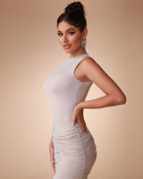 Ocstrade Robes Décontractées pour Femmes en Gros – Robe Midi Moulante Sans Manches Froncée Col Rond Extensible et Ajustée pour Femme