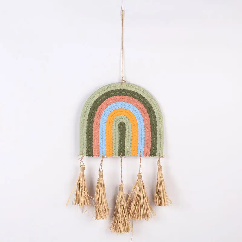 Amazon vendita calda Home Decor tessuto a mano arcobaleno appeso decorazione Macrame arazzi per la camera dei bambini