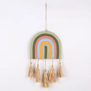 Amazon Hot Sale Home Decor Hand Woven Rainbow Hanging Decoration Macrame Wall Hangings for Kids Room