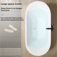 Baignoire ovale autoportante contemporaine en acrylique avec robinetterie de douche et drain central – Vente directe usine
