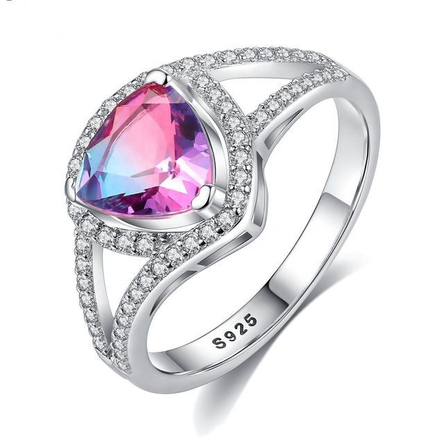Fashion Jewelry 925 Sterling Silver Rainbow Gemstone Promise Engagement Wedding Rings for Women Anniversary Christmas Gifts