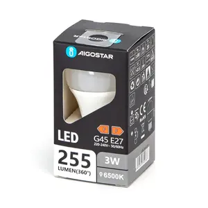 Bombilla LED G45 E27 3W 6500K, luz blanca fría, ahorro de energía, ideal para iluminación general y entornos de trabajo. - Product Image 1
